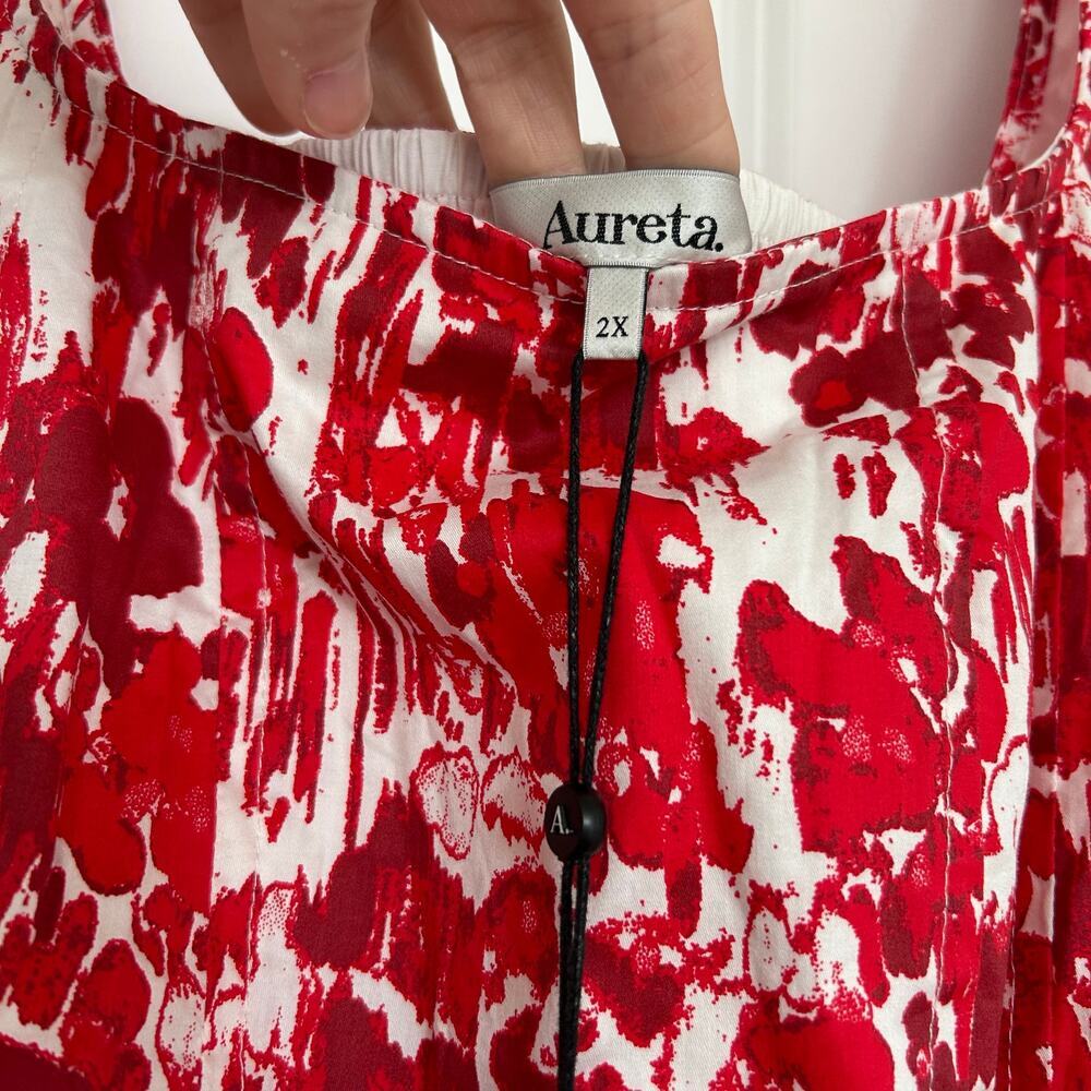 NWT Aureta Square Neck Corset A-Le Dress Midi Women’s 2X‎ Red Bloomcore Romantic - Picture 6 of 13